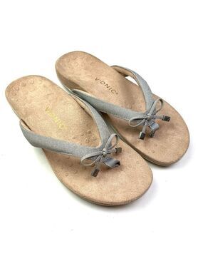 New Vionic Bella Silver Sparkle Bow Orthotic Comfort Thong Sandals size 9.5